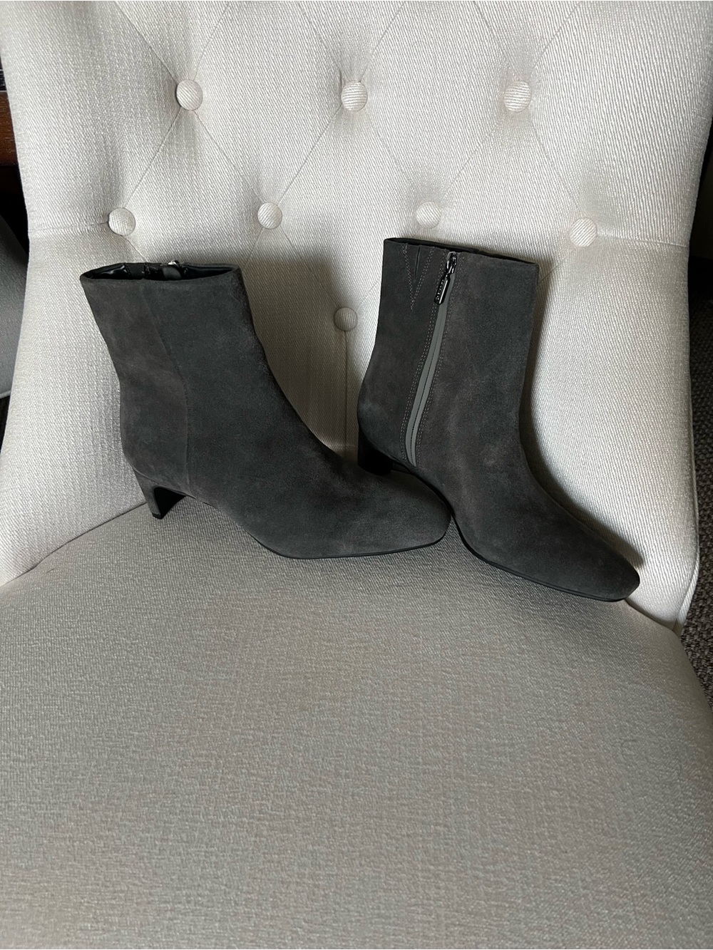 Blondo Dark Gray Suede Ankle Booties with Side Zip